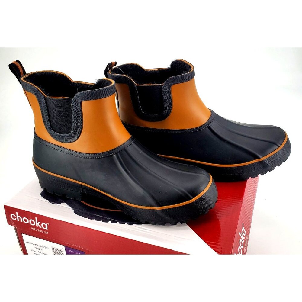 Chooka 8 Rain Boots Chelsea Duck Waterproof Outdoor Faux Fur Rubber Ankle Shoes - Picture 5 of 16
